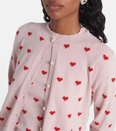 Valentino Garavani Heart Jacquard Cashmere Cardigan In Pink