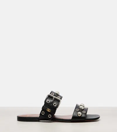 Valentino Garavani Nellcôte Slide Sandal In Grainy Calfskin Woman Black 41