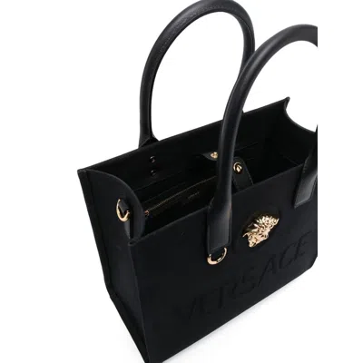 Versace Small Medusa Canvas Tote Bag In Black