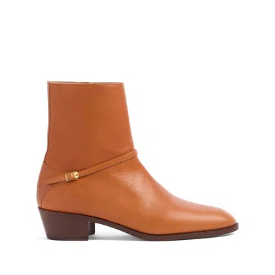 Valentino Pat Ankle Boot In Kidskin In Brown