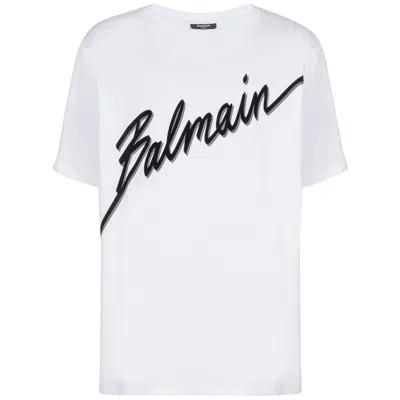 Balmain White Crewneck T-shirt With Maxi Logo Lettering On The Front
