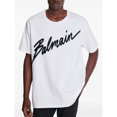 Balmain White Crewneck T-shirt With Maxi Logo Lettering On The Front