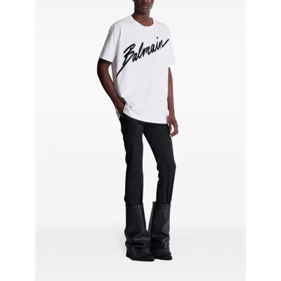 Balmain White Crewneck T-shirt With Maxi Logo Lettering On The Front