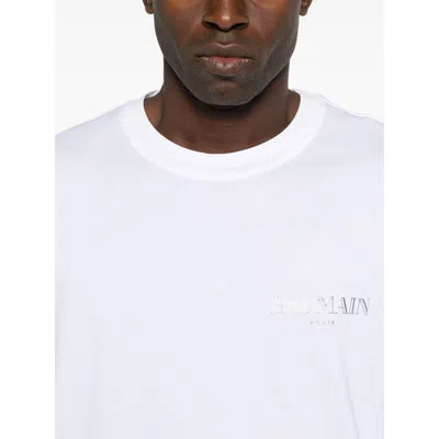 Balmain White Crewneck T-shirt With Logo Lettering On The Front In Cotton Man