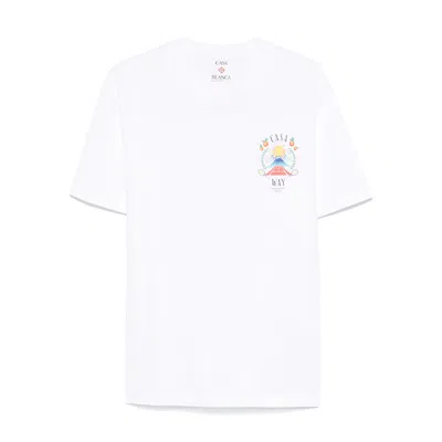 Casablanca T-shirt Girocollo Con Logo Sul Fronte In Cotone Bianca Uomo