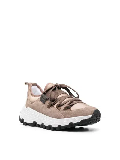 Brunello Cucinelli Low-top Lace-up Sneakers In Brown