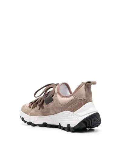 Brunello Cucinelli Low-top Lace-up Sneakers In Brown