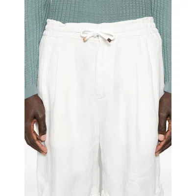 Brunello Cucinelli Beige Drawstring Shorts With Zip Pockets In White