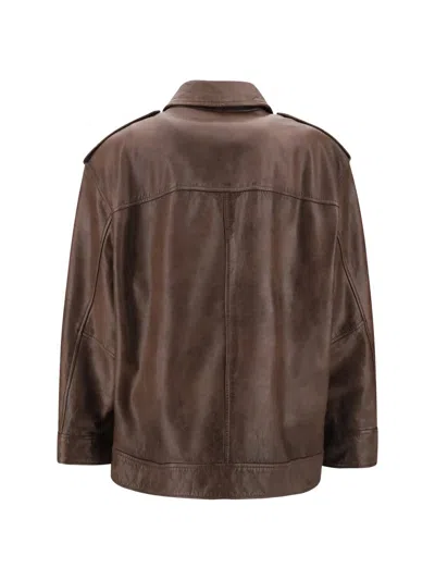 Pinko Washed Leather Jacket With Collar