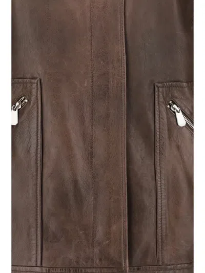 Pinko Washed Leather Jacket With Collar