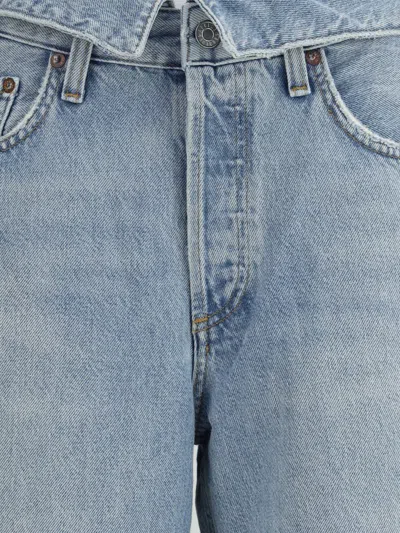 Agolde High Waist Frayed Hem Jeans In Blue
