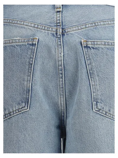 Agolde High Waist Frayed Hem Jeans In Blue