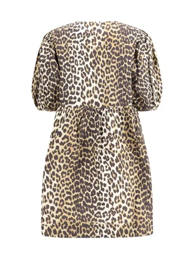 Ganni Printed Tie String Poplin Mini Dress