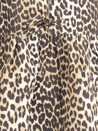 Ganni Printed Tie String Poplin Mini Dress