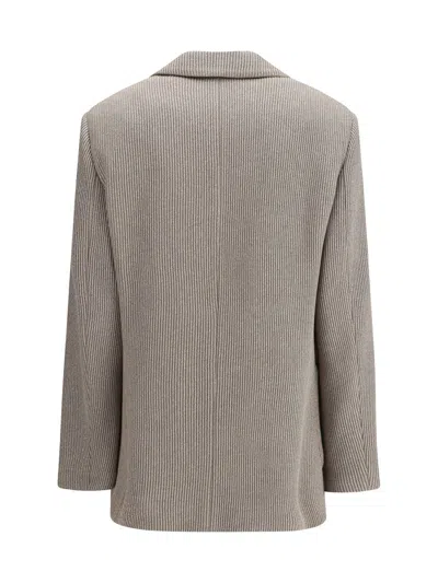 Brunello Cucinelli Sparkling Ribbed Lurex Jacket With Peaked Lapels In Neutral