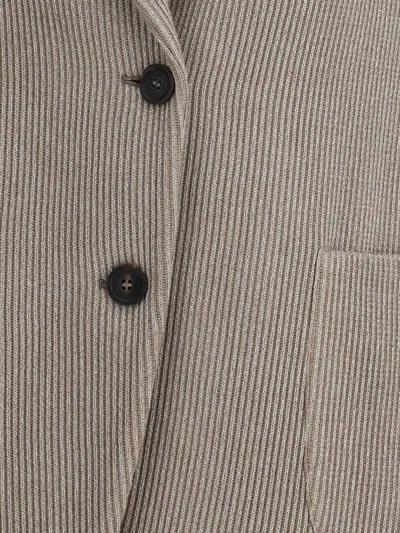 Brunello Cucinelli Sparkling Ribbed Lurex Jacket With Peaked Lapels In Neutral