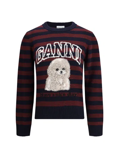 Ganni Graphic Wool Mix Poodle Stripe Sweaters And Cardigans Multicolor