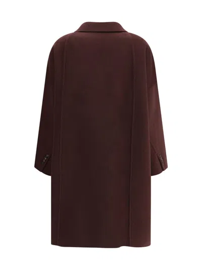 Brunello Cucinelli Double-breasted Coat With Peaked Lapels And Button Detailing In Burgundy
