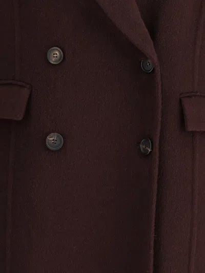 Brunello Cucinelli Double-breasted Coat With Peaked Lapels And Button Detailing In Burgundy