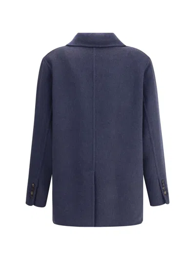 Brunello Cucinelli Structured Caban Jacket With Notched Lapels In Blue