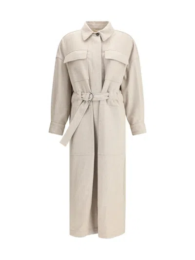 Brunello Cucinelli Silhouette-defining Long Coat With Adjustable Waistband In Multi