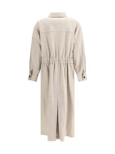Brunello Cucinelli Silhouette-defining Long Coat With Adjustable Waistband In Multi