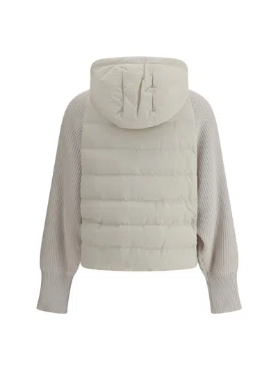 Brunello Cucinelli Two-material Puffer Jacket Casual Jackets And Parka White In Neutral