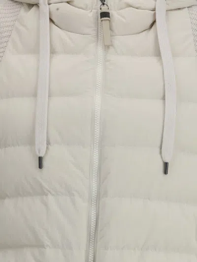Brunello Cucinelli Two-material Puffer Jacket Casual Jackets And Parka White In Neutral