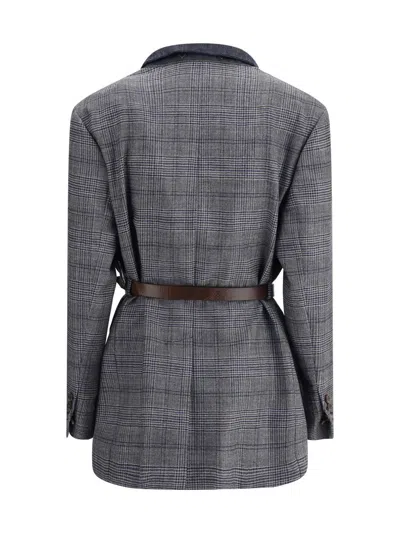 Brunello Cucinelli Waist Belted Checkered Pattern Blazer