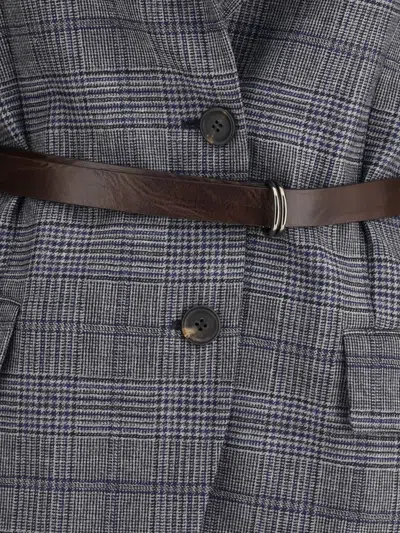 Brunello Cucinelli Waist Belted Checkered Pattern Blazer