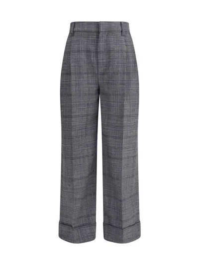 Brunello Cucinelli Grey Prince Of Wales Sartorial Crop Trousers In Gray