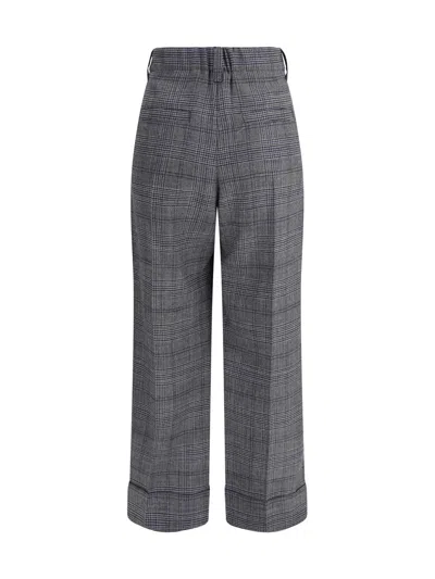 Brunello Cucinelli Grey Prince Of Wales Sartorial Crop Trousers In Gray