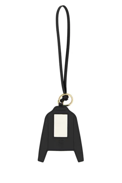Miu Miu Leather Keyring With Button And Strap Handle In Black