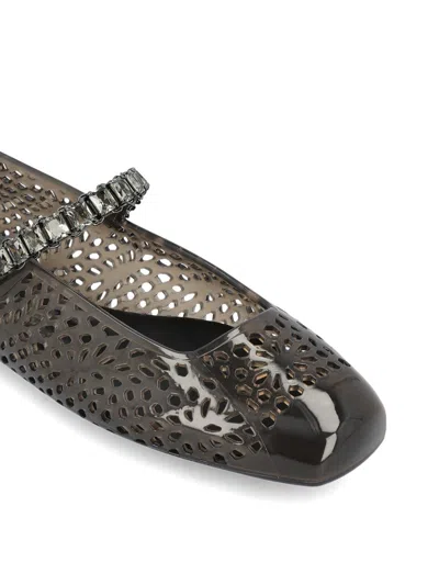 Jimmy Choo The Jelly Transparent Black Ballet Flats With Crystals Women In Black
