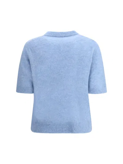 Ganni Womens Soft Chambray Logo Puppies Wool-blend Knit Top