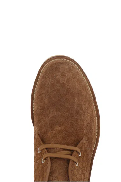 Gucci Brown Oxford Shoes With Web Detail On The Heel And Low Heel In Gg Canvas Man