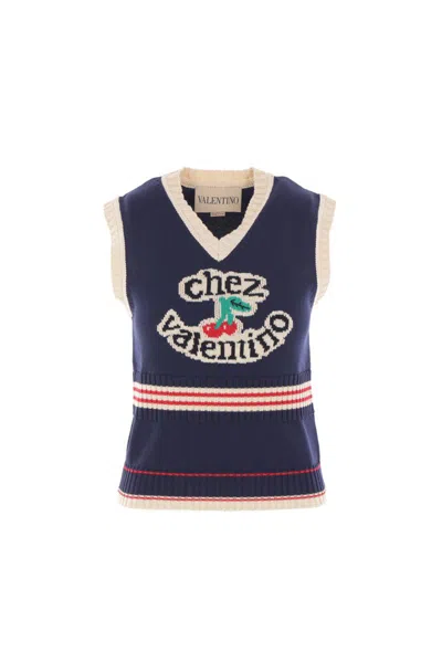 Valentino Garavani Women Midnight Blue Cotton Vest In Blue