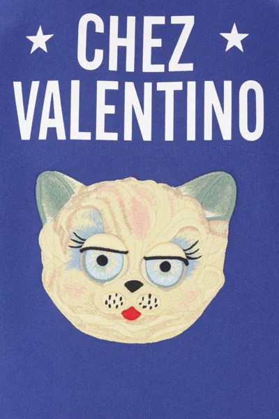 Valentino Blue Sweatshirt With V And Le Chat De La Maison Embroidery
