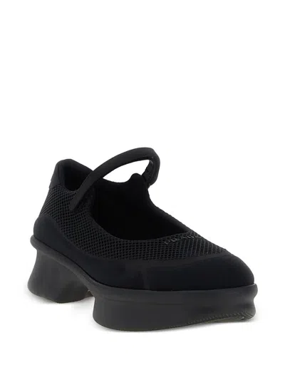 Prada Mesh Upper Round Toe Rubber Sole Ballerinas In Black