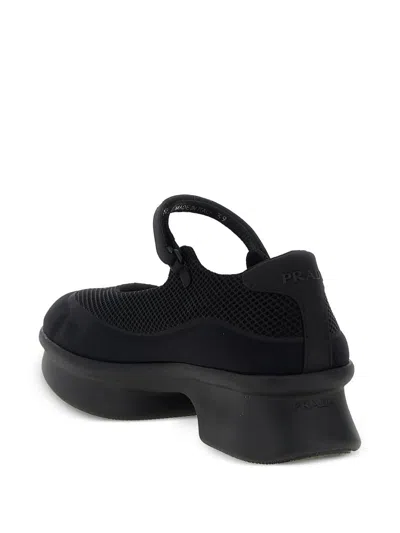 Prada Mesh Upper Round Toe Rubber Sole Ballerinas In Black