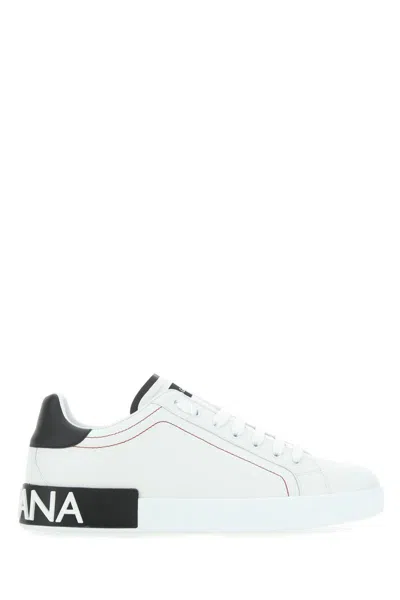 Dolce & Gabbana Portofino Leather Sneakers With Rubberized Logo Shoes