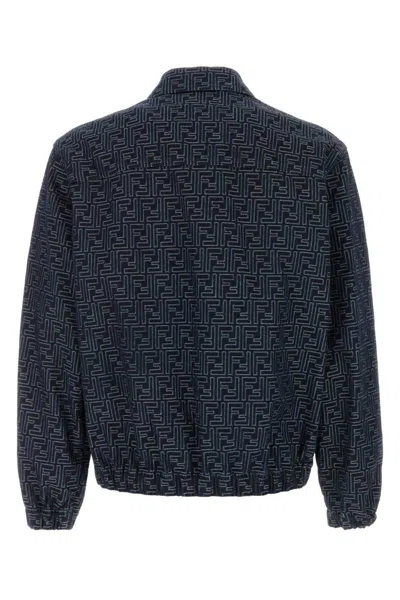 Fendi Embroidered Denim Bomber Jacket In Blue