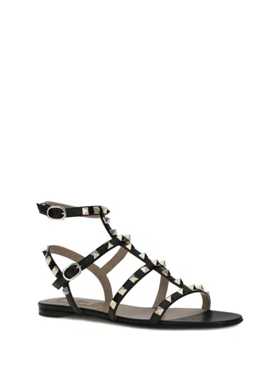 Valentino Garavani Rockstud Ankle-strap Flat Sandals In Black