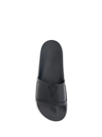 Valentino Garavani Black Sandals With Vlogo Detail On The Front In Tech Fabric Man