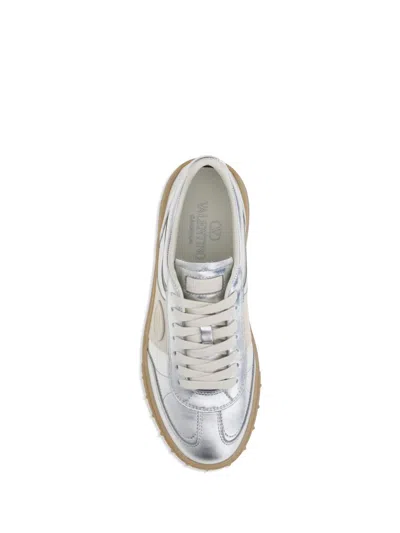 Valentino Village High-top Sneakers With Unique Leather Imperfections In Silver