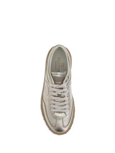 Valentino Village High-top Sneakers With Unique Leather Imperfections In Silver