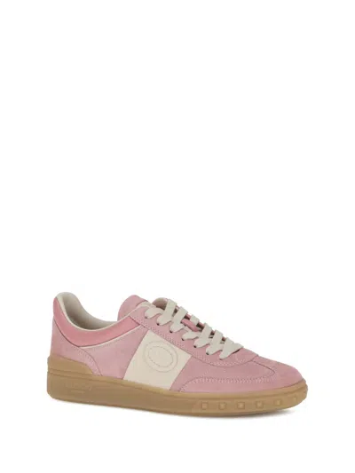 Valentino Round Toe Suede Sneakers With Stud Detail