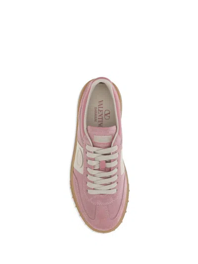 Valentino Round Toe Suede Sneakers With Stud Detail