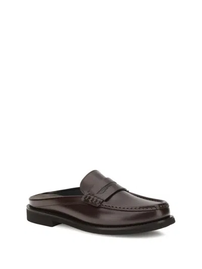 Brunello Cucinelli Refined Leather Loafers With Shiny Jewels In Black