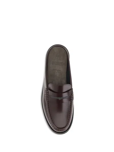 Brunello Cucinelli Refined Leather Loafers With Shiny Jewels In Black